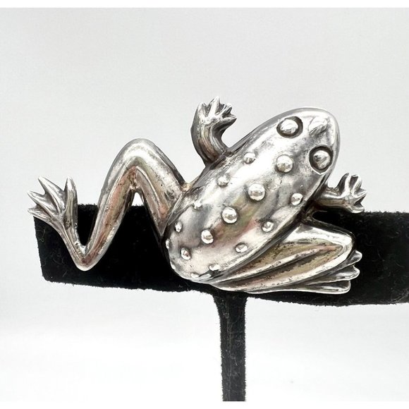 Vintage Sterling FROG Brooch Pendant Pin Figural Puffy Spotted Marked 925 Silver - Picture 2 of 5